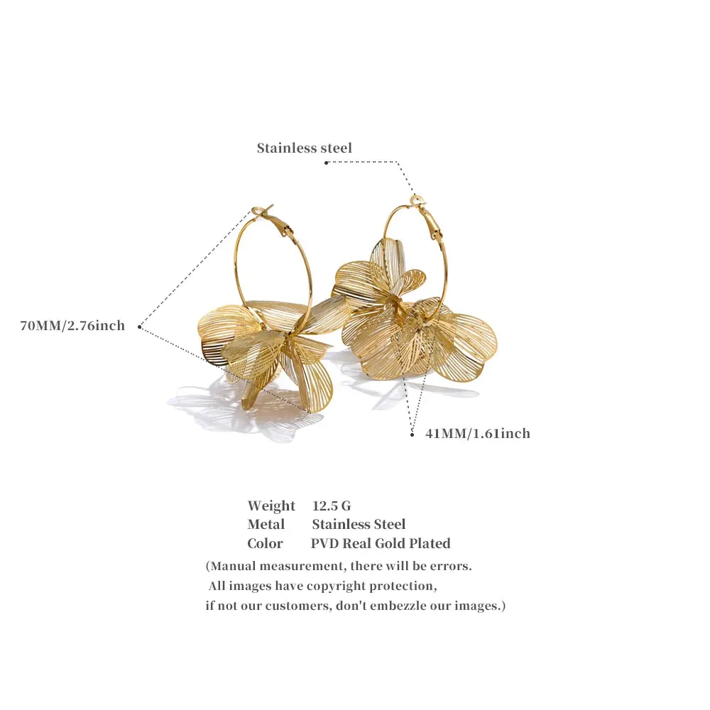 VAIGE Exclusive Stainless Steel Large Geometric Flower Hoop Earrings - Trendy Waterproof Fashion Jewelry