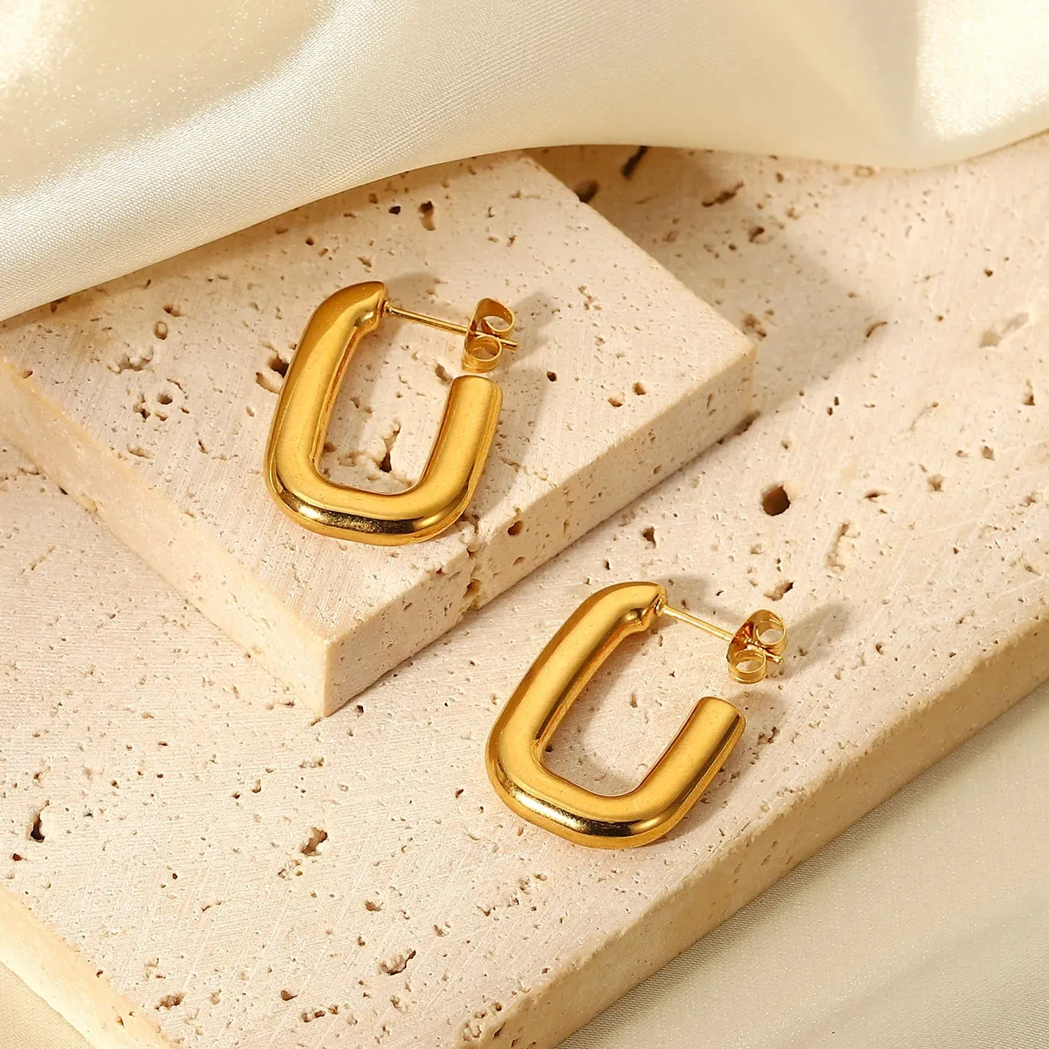 VAIGE Trendy 18K Gold Plated Stainless Steel Geometric Square Hoop Earrings - 24.5mm Charm Design