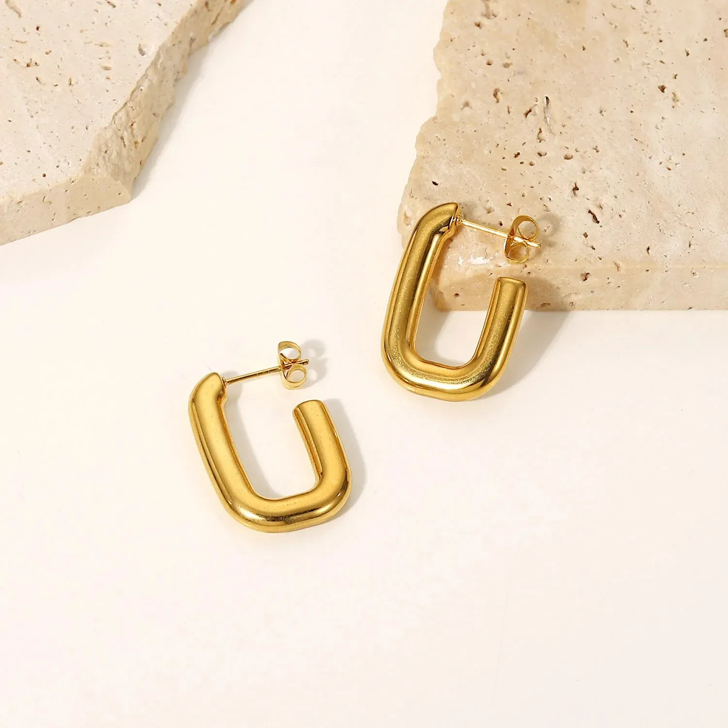 VAIGE Trendy 18K Gold Plated Stainless Steel Geometric Square Hoop Earrings - 24.5mm Charm Design