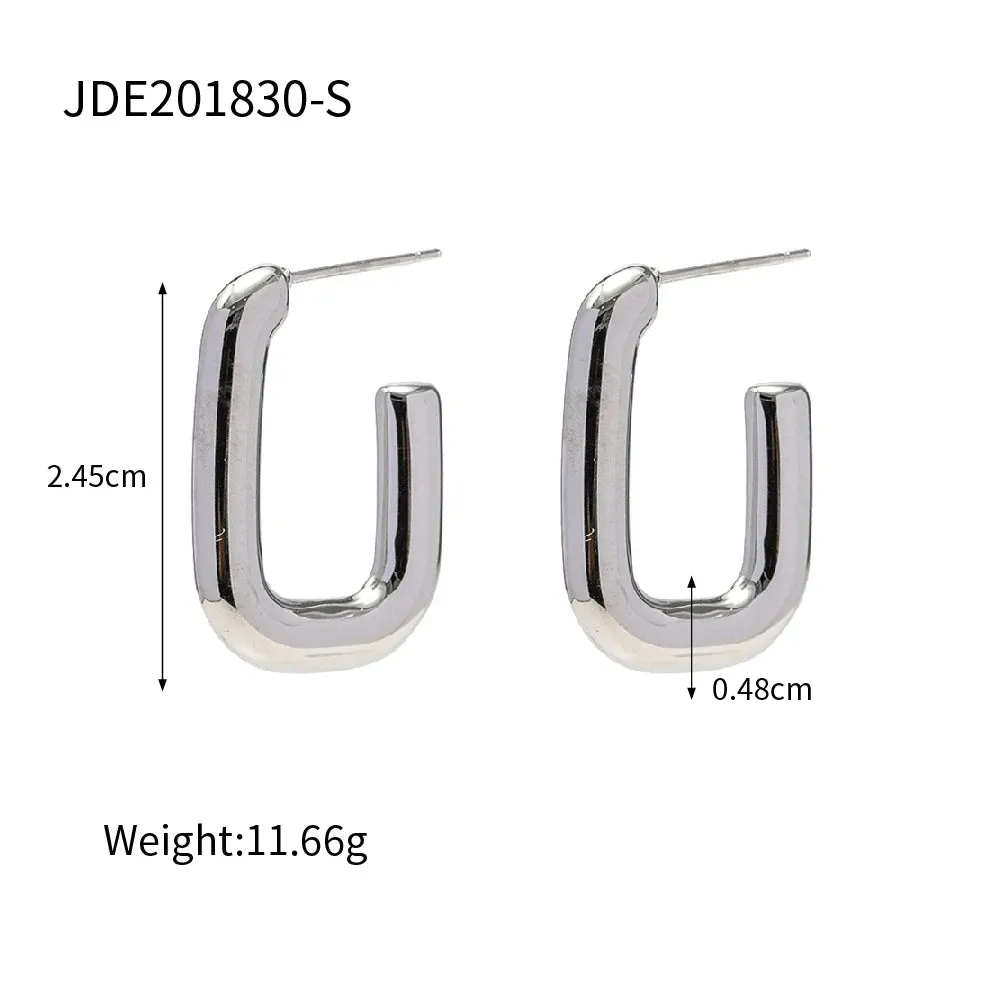 VAIGE Trendy 18K Gold Plated Stainless Steel Geometric Square Hoop Earrings - 24.5mm Charm Design