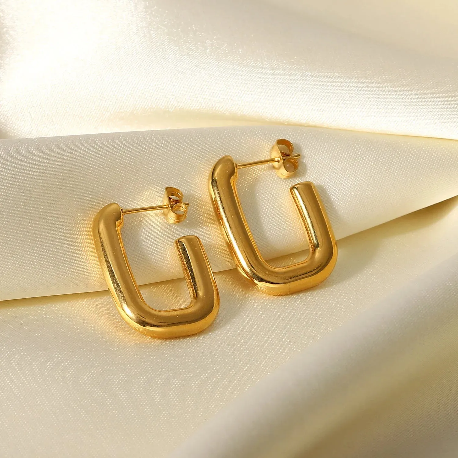 VAIGE Trendy 18K Gold Plated Stainless Steel Geometric Square Hoop Earrings - 24.5mm Charm Design