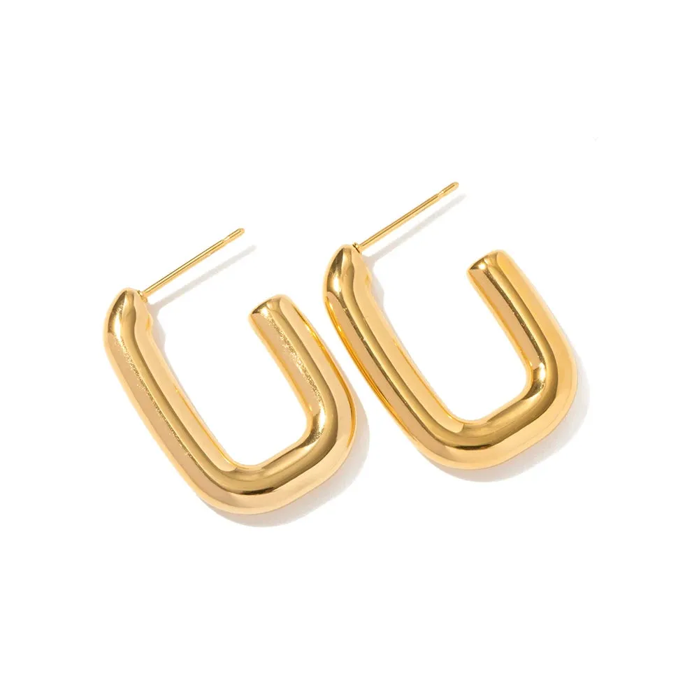 VAIGE Trendy 18K Gold Plated Stainless Steel Geometric Square Hoop Earrings - 24.5mm Charm Design