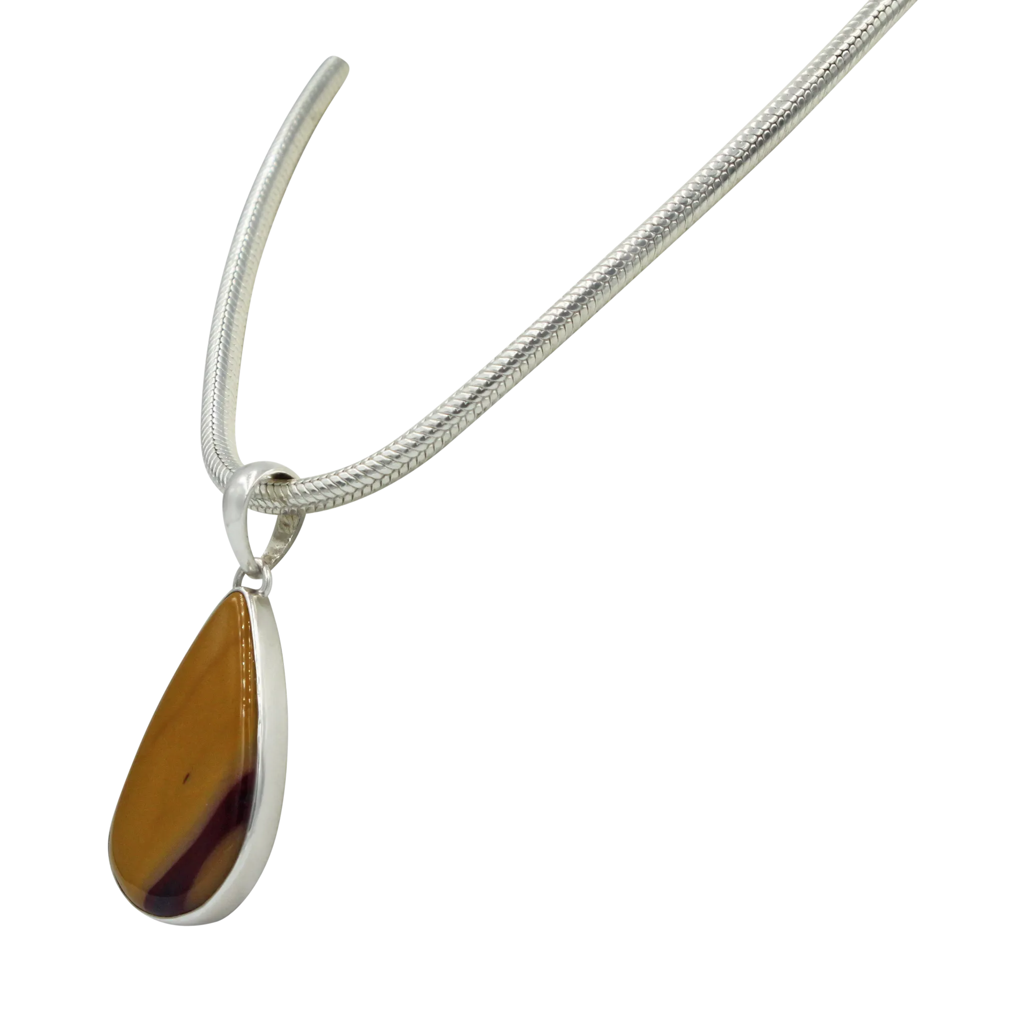 Very unique shape of a Mookaite statement Pendant in open back bazel setting