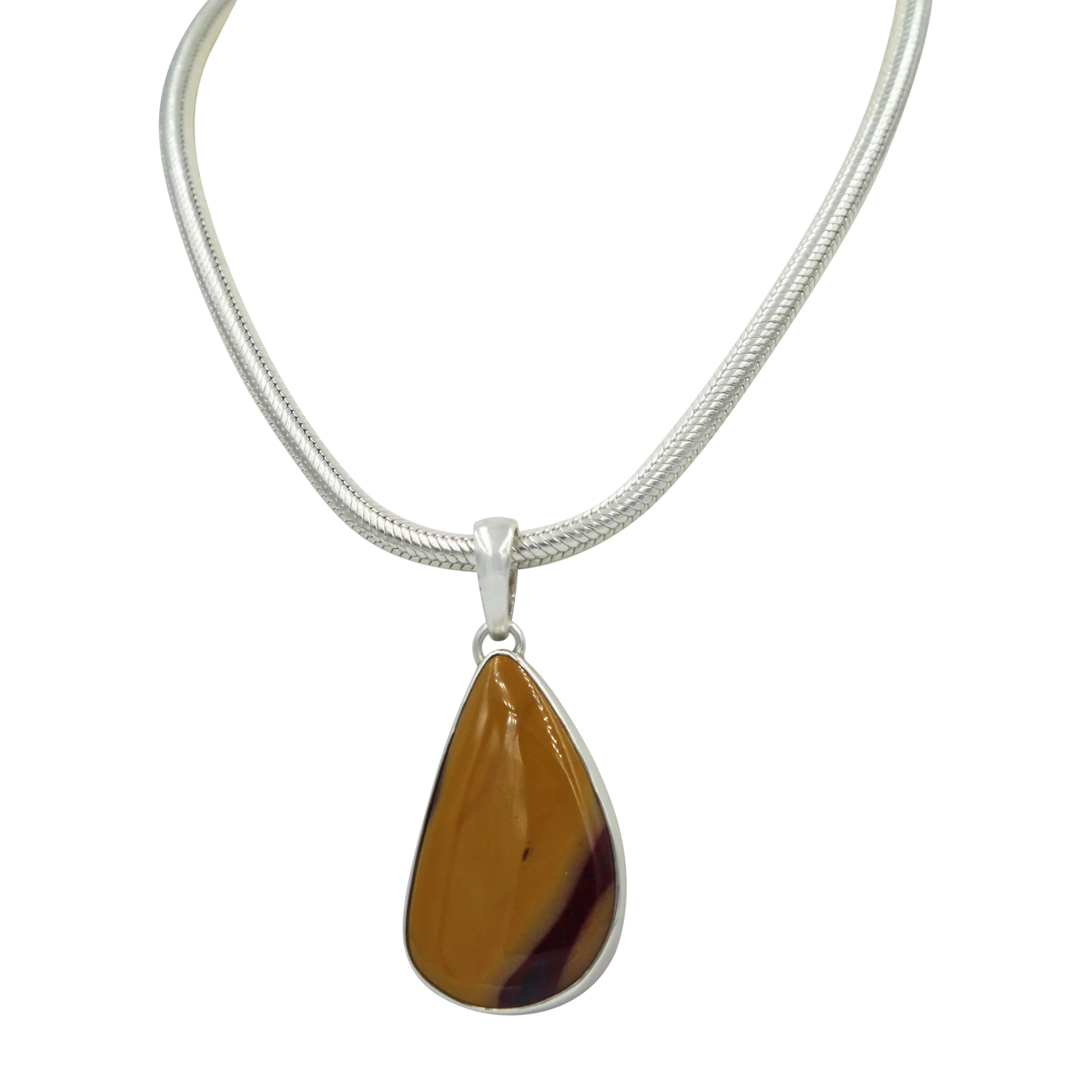 Very unique shape of a Mookaite statement Pendant in open back bazel setting