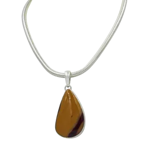 Very unique shape of a Mookaite statement Pendant in open back bazel setting