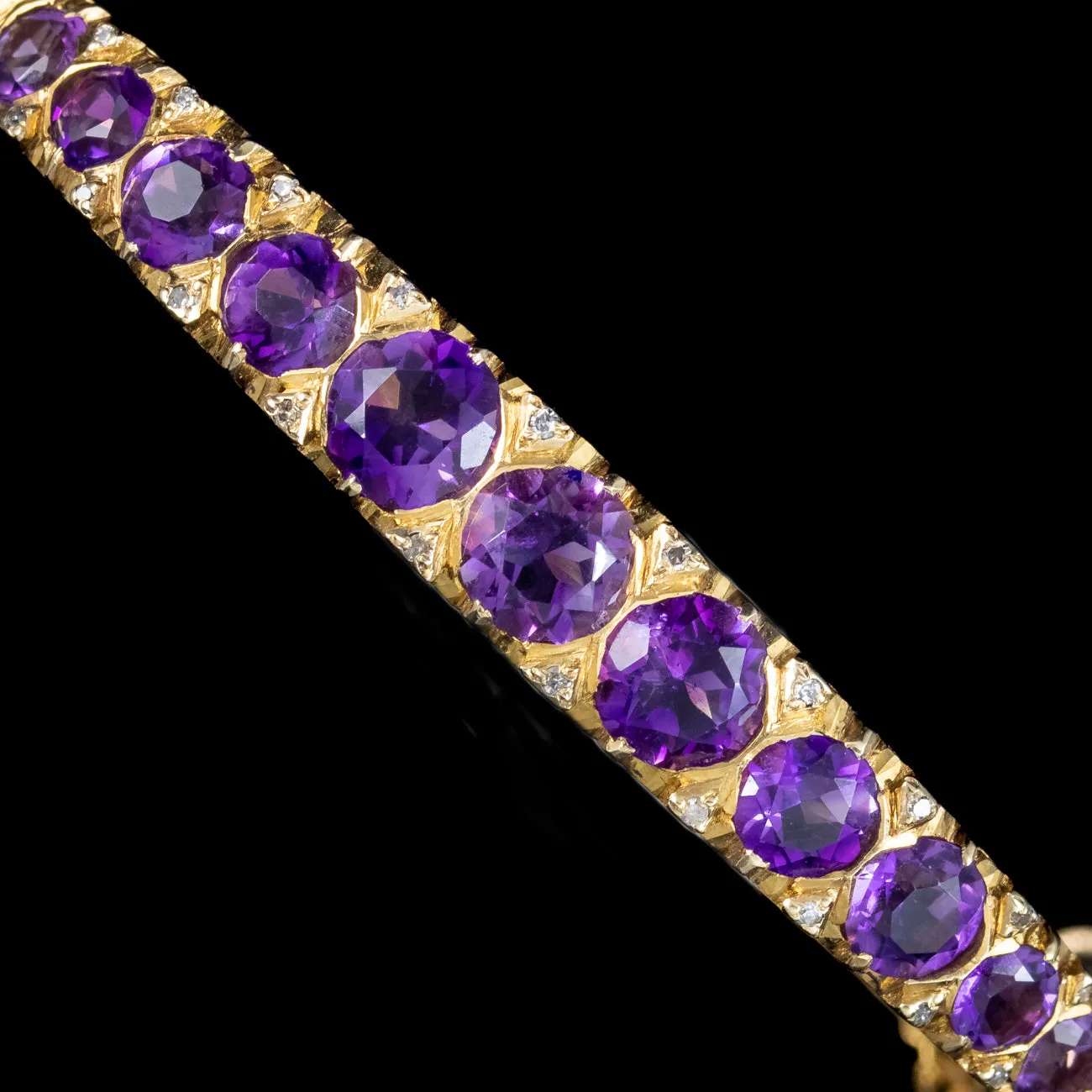 Vintage Amethyst Diamond Bangle 9ct Gold