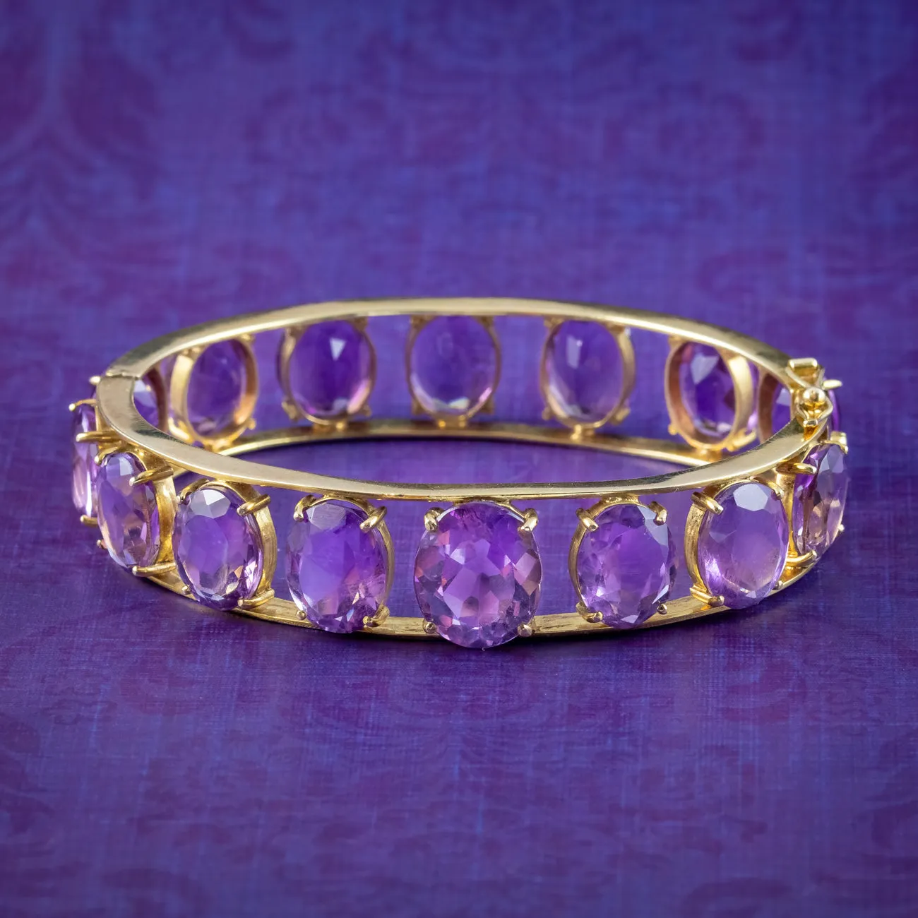 Vintage Amethyst Eternity Bangle 9ct Gold 62ct Of Amethyst