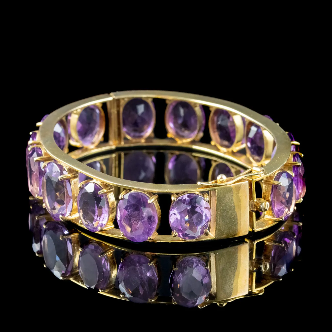 Vintage Amethyst Eternity Bangle 9ct Gold 62ct Of Amethyst