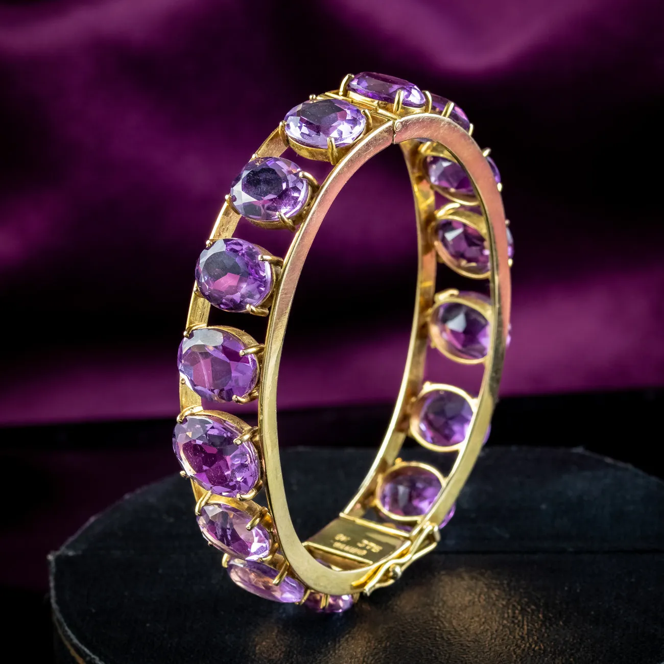 Vintage Amethyst Eternity Bangle 9ct Gold 62ct Of Amethyst