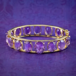 Vintage Amethyst Eternity Bangle 9ct Gold 62ct Of Amethyst