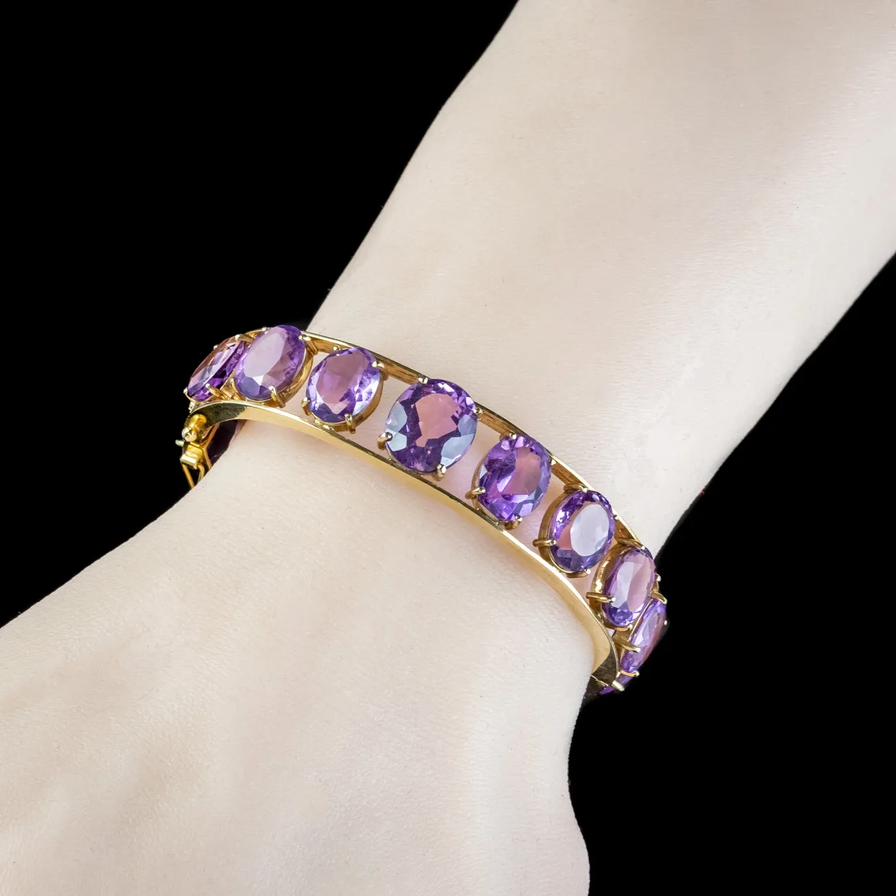 Vintage Amethyst Eternity Bangle 9ct Gold 62ct Of Amethyst