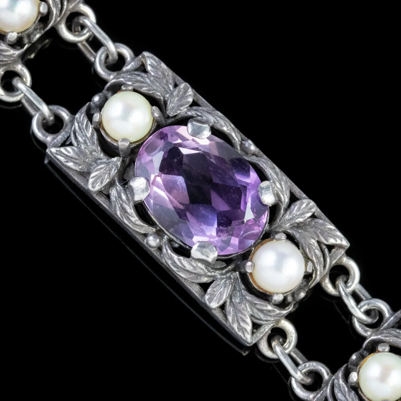 Vintage Amethyst Pearl Bracelet Sterling Silver Dated 1963