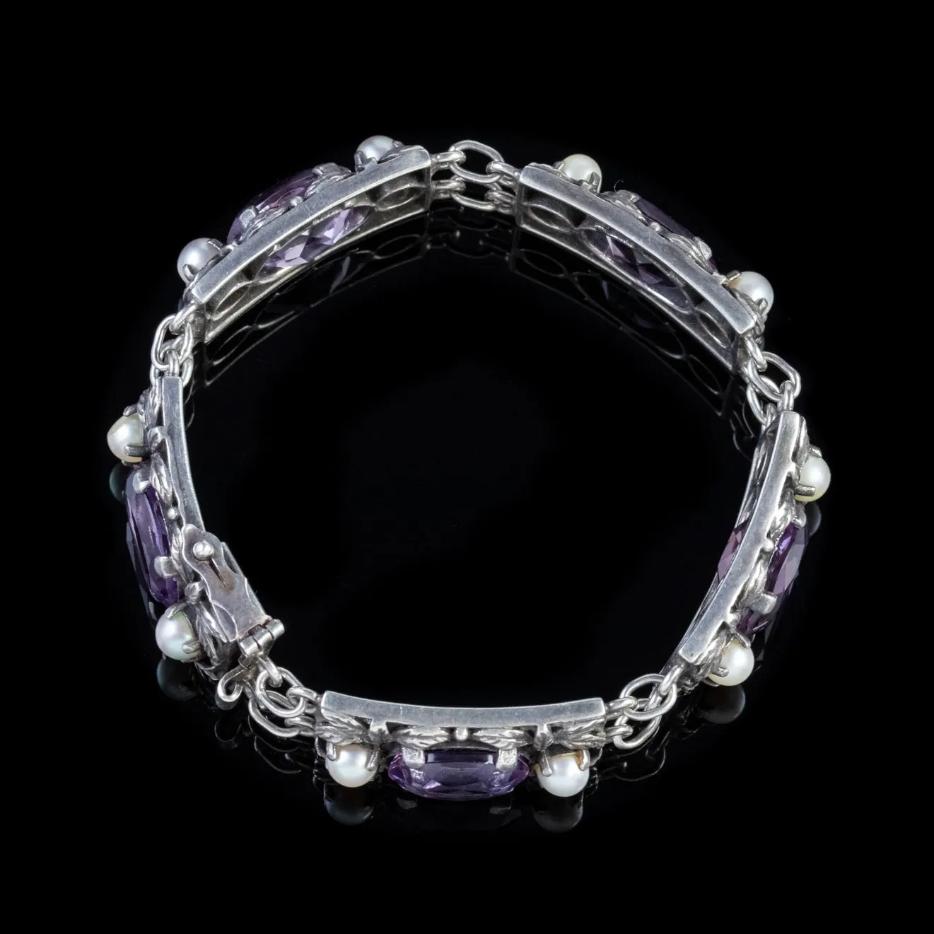 Vintage Amethyst Pearl Bracelet Sterling Silver Dated 1963