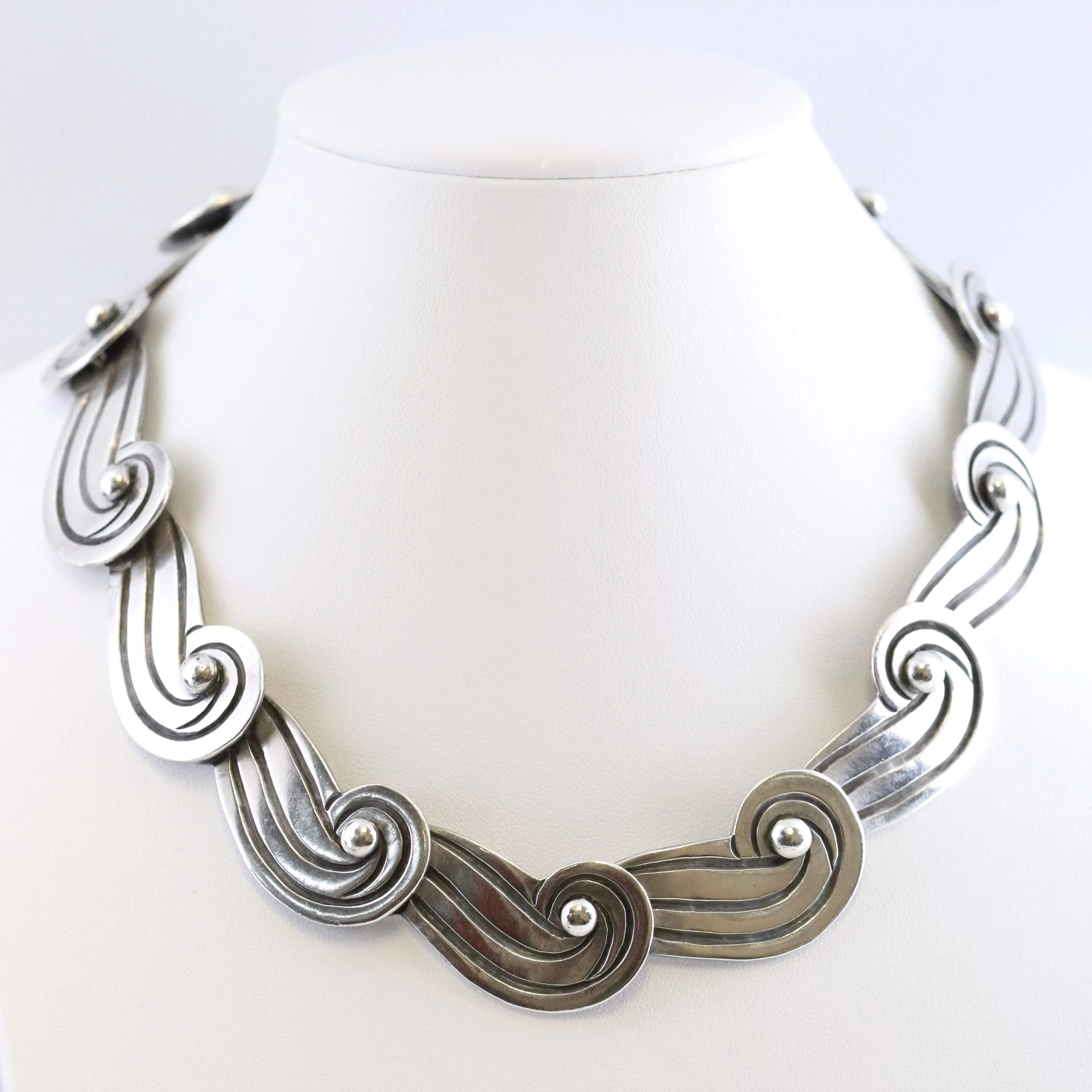 Vintage Los Castillo Taxco Mexican Jewelry | Swirl Panel Linked Necklace