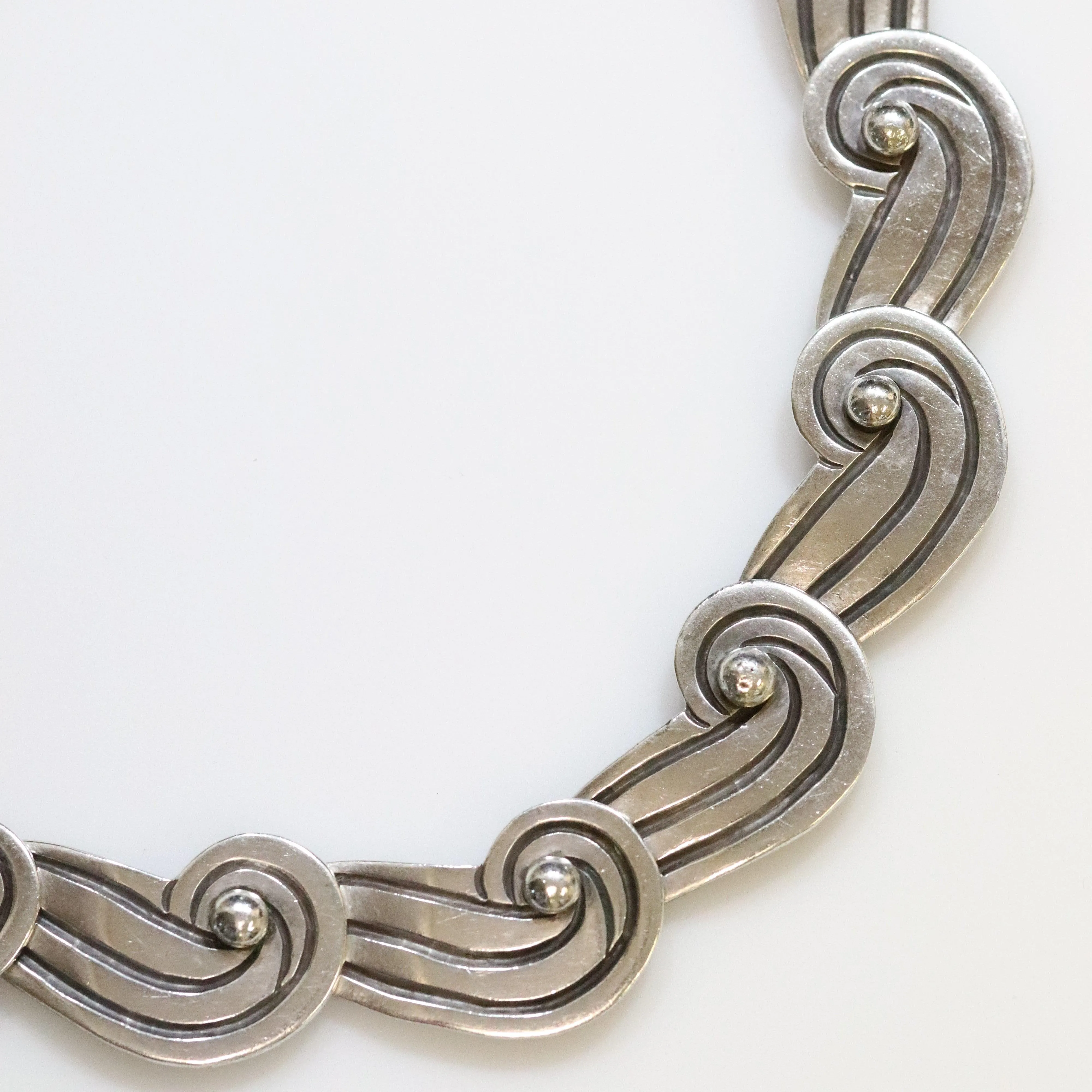 Vintage Los Castillo Taxco Mexican Jewelry | Swirl Panel Linked Necklace