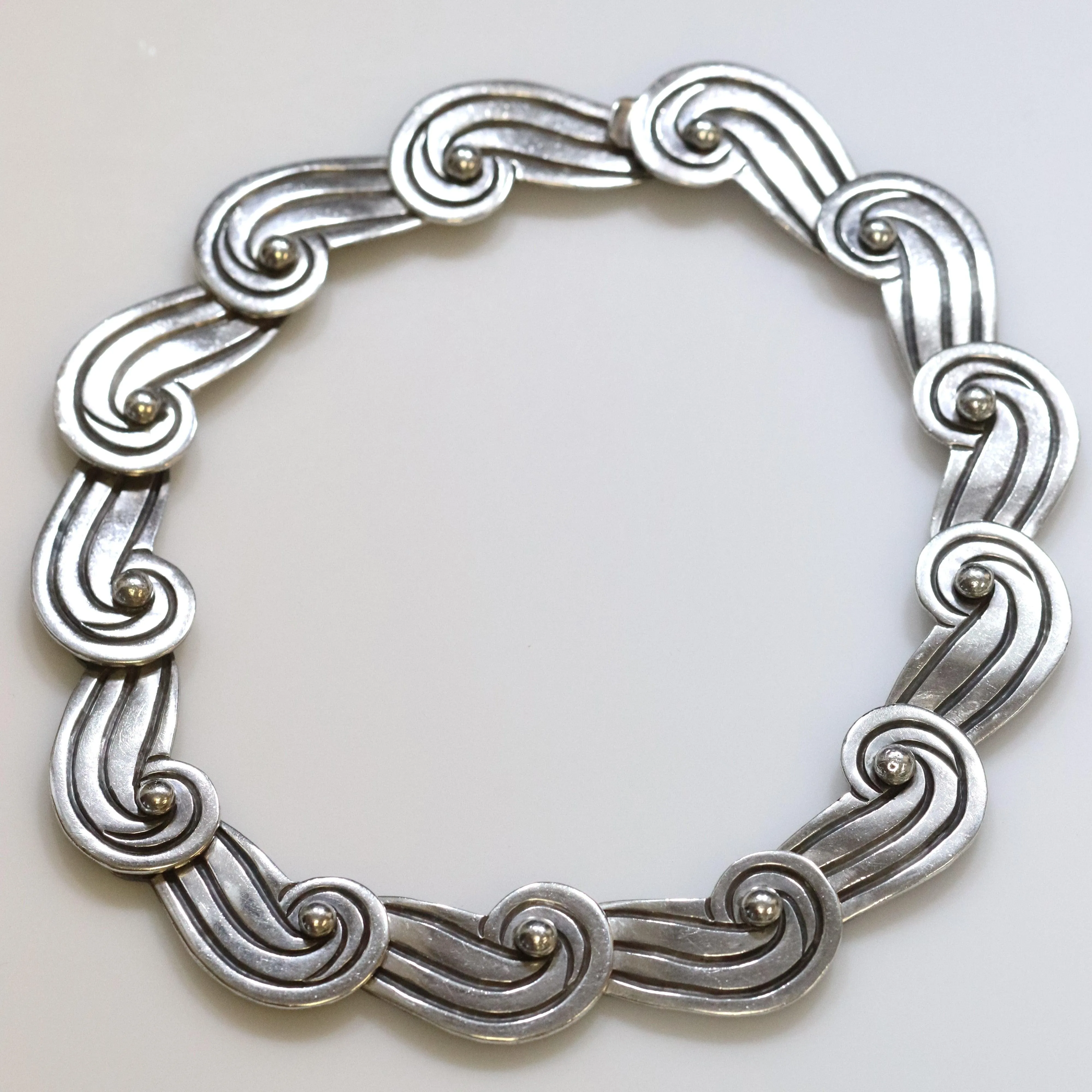 Vintage Los Castillo Taxco Mexican Jewelry | Swirl Panel Linked Necklace