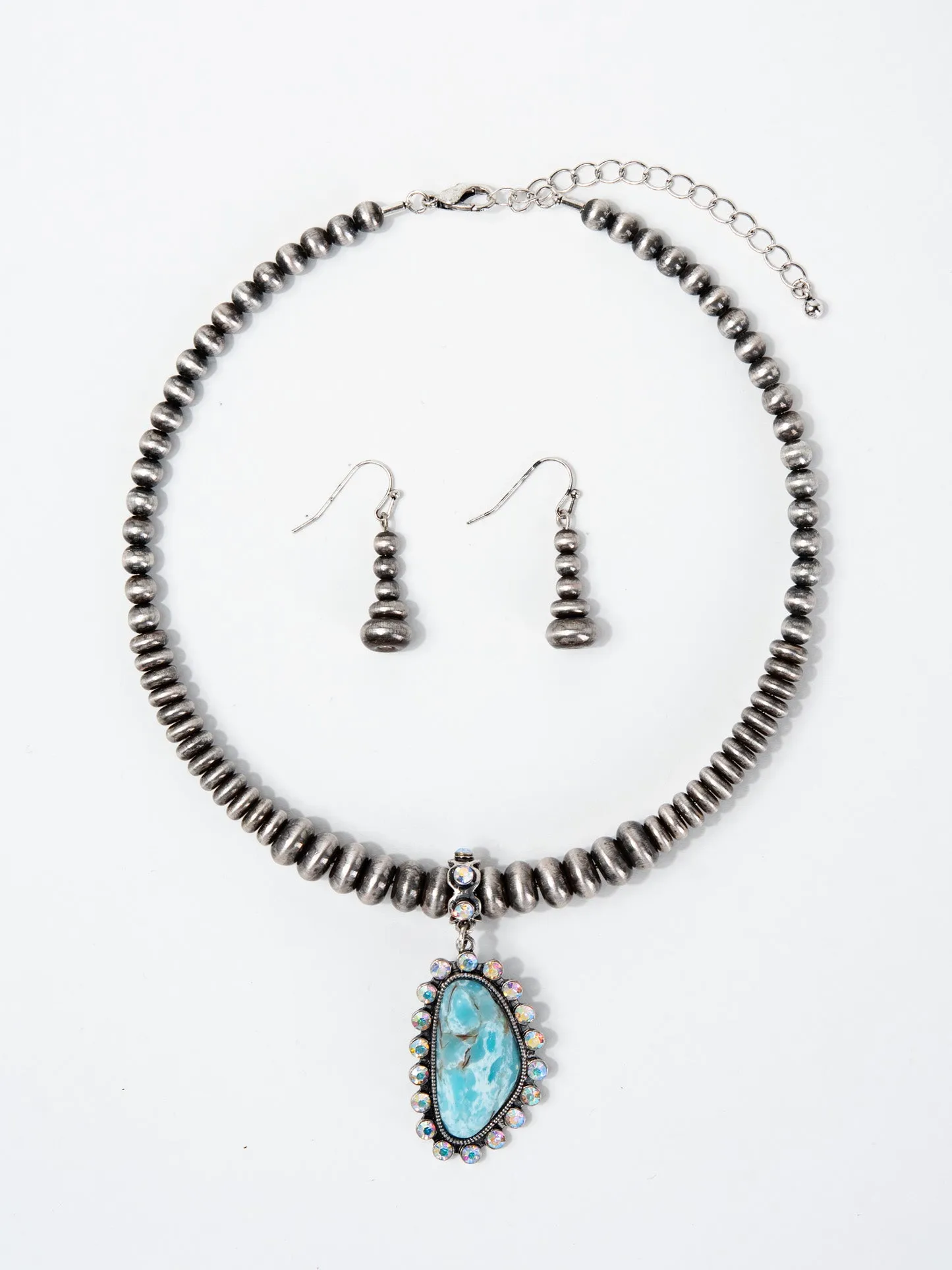 Viviana Western Beaded Stone Pendant Collar Necklace