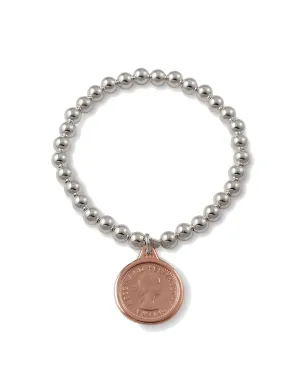 Von Treskow 6mm Stretchy Bracelet w/ Sixpence - Rose Gold