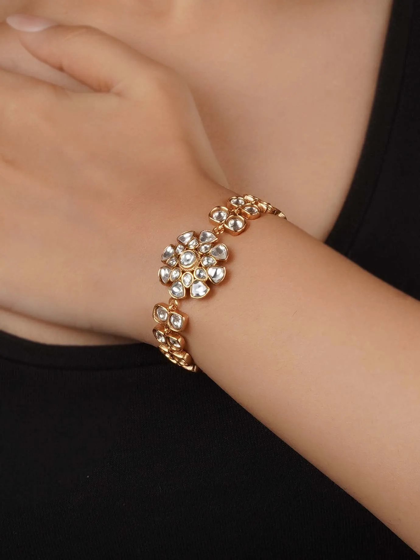 White Color Gold Plated Faux Polki Bracelet - PK-BRAC13