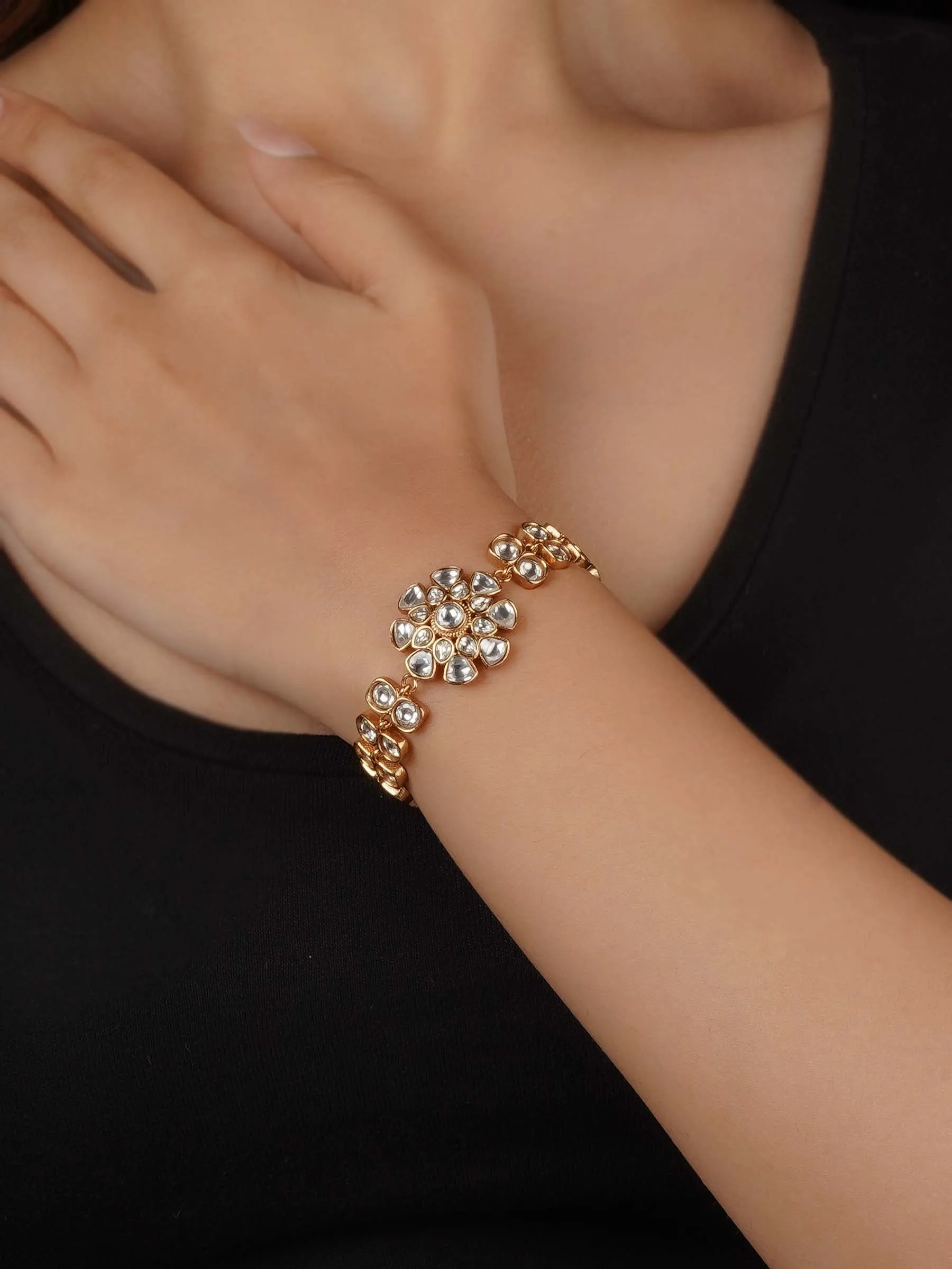 White Color Gold Plated Faux Polki Bracelet - PK-BRAC13