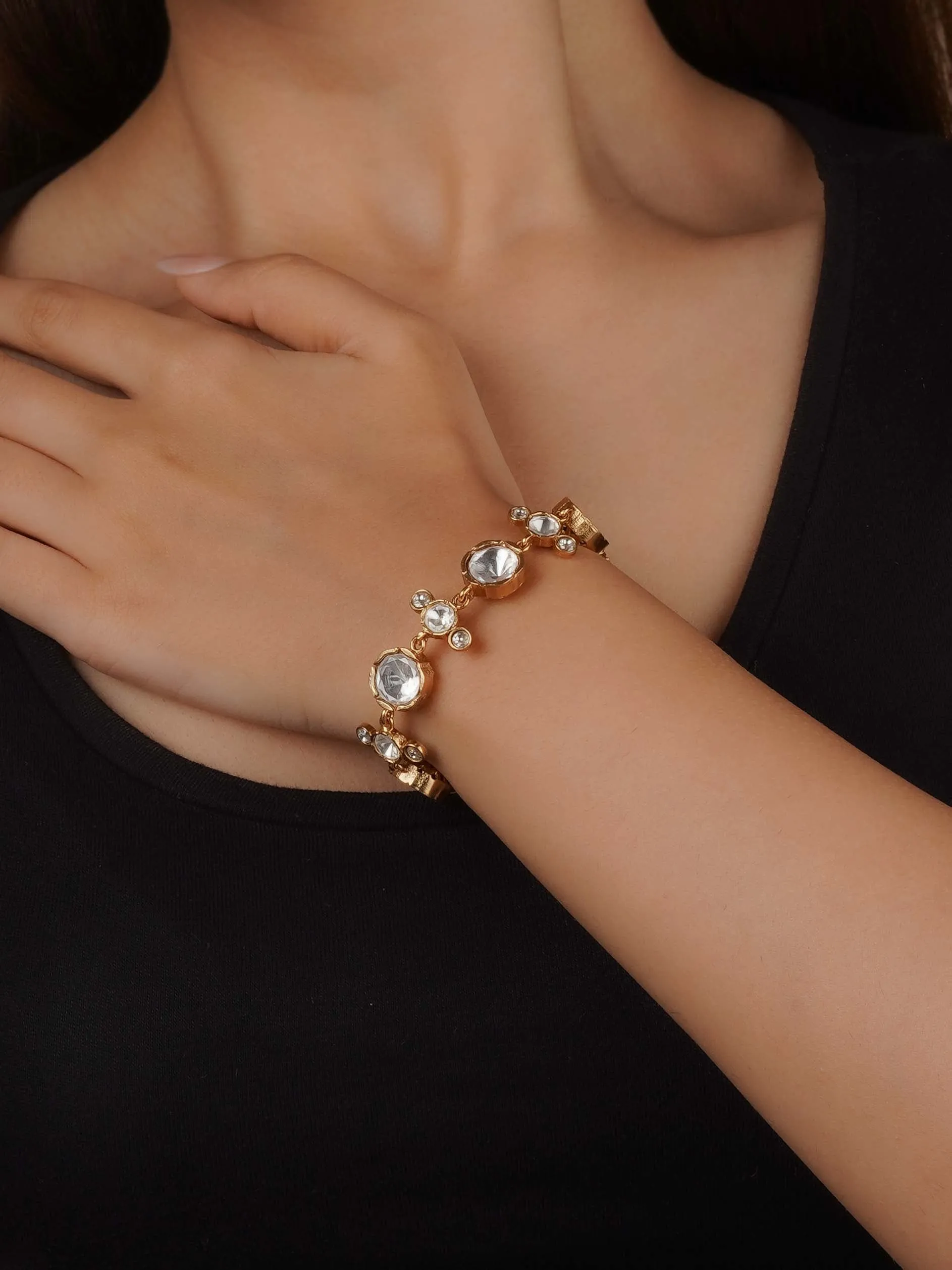 White Color Gold Plated Faux Polki Bracelet - PK-BRAC3